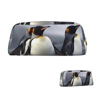 SDTYKHJ Pencil Case Funny Penguins Big Pencil Bag Portable Coin Pouch Aesthetic Cosmetic Bag Leather Makeup Bag, Silver, One Size