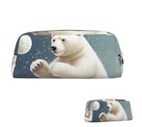 SDTYKHJ Pencil Case Funny Polar Bear Playing Snowball Big Pencil Bag Portable Coin Pouch Aesthetic Cosmetic Bag Leather Makeup Bag