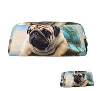 SDTYKHJ Pencil Case Funny Turtle Pug Dog in The Sky Big Pencil Bag Portable Coin Pouch Aesthetic Cosmetic Bag Leather Makeup Bag, Silver, One Size