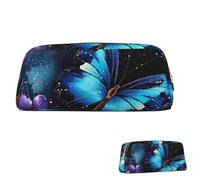 SDTYKHJ Pencil Case Galaxy Blue Butterfly Big Pencil Bag Portable Coin Pouch Aesthetic Cosmetic Bag Leather Makeup Bag