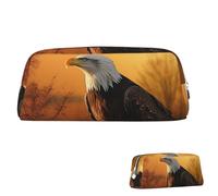 SDTYKHJ Pencil Case Golden Sunset Bald Eagle Big Pencil Bag Portable Coin Pouch Aesthetic Cosmetic Bag Leather Makeup Bag, Silver, One Size