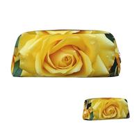 SDTYKHJ Pencil Case Graceful Yellow Rose Flower Big Pencil Bag Portable Coin Pouch Aesthetic Cosmetic Bag Leather Makeup Bag, Gold, One Size