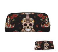 SDTYKHJ Pencil Case Guitar Pepper Sugar Skull Big Pencil Bag Portable Coin Pouch Aesthetic Cosmetic Bag Leather Makeup Bag