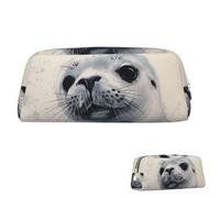 SDTYKHJ Pencil Case Harp Seal Painting Big Pencil Bag Portable Coin Pouch Aesthetic Cosmetic Bag Leather Makeup Bag