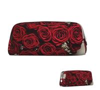 SDTYKHJ Pencil Case Heart-Shaped Roses Big Pencil Bag Portable Coin Pouch Aesthetic Cosmetic Bag Leather Makeup Bag, Silver, One size
