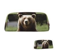 SDTYKHJ Pencil Case Hi Bear Sit on the Lawn Big Pencil Bag Portable Coin Pouch Aesthetic Cosmetic Bag Leather Makeup Bag, Silver, One Size