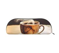 SDTYKHJ Pencil Case Hot coffee Big Pencil Bag Portable Coin Pouch Aesthetic Cosmetic Bag Leather Makeup Bag, Gold, One size