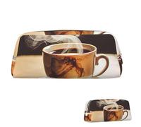 SDTYKHJ Pencil Case Hot coffee Big Pencil Bag Portable Coin Pouch Aesthetic Cosmetic Bag Leather Makeup Bag, Silver, One Size