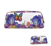 SDTYKHJ Pencil Case Iris Flower Butterfly Big Pencil Bag Portable Coin Pouch Aesthetic Cosmetic Bag Leather Makeup Bag, Silver, One size