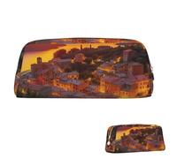 SDTYKHJ Pencil Case Italian Sunset Big Pencil Bag Portable Coin Pouch Aesthetic Cosmetic Bag Leather Makeup Bag, Gold, One Size