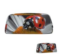 SDTYKHJ Pencil Case Ladybug Daisy Big Pencil Bag Portable Coin Pouch Aesthetic Cosmetic Bag Leather Makeup Bag, Silver, One size