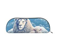 SDTYKHJ Pencil Case Lamb with A Lion On The Clouds Big Pencil Bag Portable Coin Pouch Aesthetic Cosmetic Bag Leather Makeup Bag