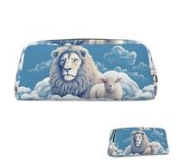 SDTYKHJ Pencil Case Lamb with A Lion On The Clouds Big Pencil Bag Portable Coin Pouch Aesthetic Cosmetic Bag Leather Makeup Bag
