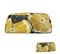 SDTYKHJ Pencil Case Lemon with on Black and White Big Pencil Bag Portable Coin Pouch Aesthetic Cosmetic Bag Leather Makeup Bag, Silver, One Size