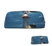 SDTYKHJ Pencil Case Lighthouse at Night Big Pencil Bag Portable Coin Pouch Aesthetic Cosmetic Bag Leather Makeup Bag, Gold, One Size
