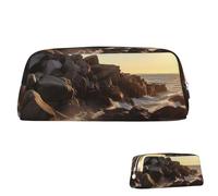 SDTYKHJ Pencil Case Lighthouse Rocks Seaside Big Pencil Bag Portable Coin Pouch Aesthetic Cosmetic Bag Leather Makeup Bag