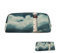SDTYKHJ Pencil Case Lighthouse Seaside Big Pencil Bag Portable Coin Pouch Aesthetic Cosmetic Bag Leather Makeup Bag, Silver, One size
