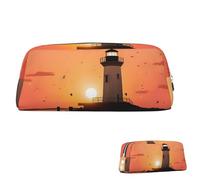 SDTYKHJ Pencil Case Lighthouse Sunrise Big Pencil Bag Portable Coin Pouch Aesthetic Cosmetic Bag Leather Makeup Bag, Silver, One size