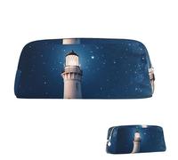 SDTYKHJ Pencil Case Lighthouse Under Starry Night Sky Big Pencil Bag Portable Coin Pouch Aesthetic Cosmetic Bag Leather Makeup Bag
