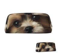 SDTYKHJ Pencil Case Little Dog Big Pencil Bag Portable Coin Pouch Aesthetic Cosmetic Bag Leather Makeup Bag, Silver, One Size