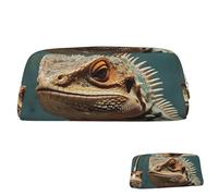 SDTYKHJ Pencil Case Lizards Big Pencil Bag Portable Coin Pouch Aesthetic Cosmetic Bag Leather Makeup Bag, Gold, One Size