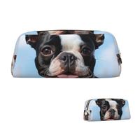 SDTYKHJ Pencil Case Lovely Boston Terrier Big Pencil Bag Portable Coin Pouch Aesthetic Cosmetic Bag Leather Makeup Bag, Gold, One Size