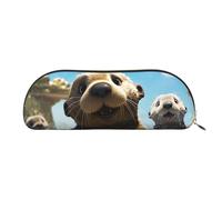 SDTYKHJ Pencil Case Lovely Sea Otter Big Pencil Bag Portable Coin Pouch Aesthetic Cosmetic Bag Leather Makeup Bag