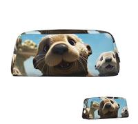 SDTYKHJ Pencil Case Lovely Sea Otter Big Pencil Bag Portable Coin Pouch Aesthetic Cosmetic Bag Leather Makeup Bag