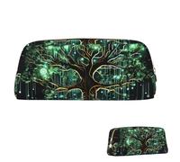 SDTYKHJ Pencil Case Magical Green Tree Big Pencil Bag Portable Coin Pouch Aesthetic Cosmetic Bag Leather Makeup Bag, Gold, One Size