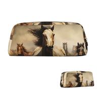 SDTYKHJ Pencil Case Many Horses Big Pencil Bag Portable Coin Pouch Aesthetic Cosmetic Bag Leather Makeup Bag, Gold, One Size