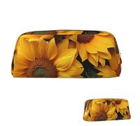 SDTYKHJ Pencil Case Many Sunflowers Big Pencil Bag Portable Coin Pouch Aesthetic Cosmetic Bag Leather Makeup Bag, Gold, One size
