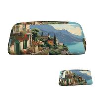 SDTYKHJ Pencil Case Mediterranean Summer Big Pencil Bag Portable Coin Pouch Aesthetic Cosmetic Bag Leather Makeup Bag, Gold, One Size