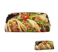 SDTYKHJ Pencil Case Mexican Food Big Pencil Bag Portable Coin Pouch Aesthetic Cosmetic Bag Leather Makeup Bag, Gold, One size