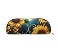 SDTYKHJ Pencil Case Moonlight Sunflower Pattern Big Pencil Bag Portable Coin Pouch Aesthetic Cosmetic Bag Leather Makeup Bag, Gold, One Size
