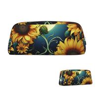 SDTYKHJ Pencil Case Moonlight Sunflower Pattern Big Pencil Bag Portable Coin Pouch Aesthetic Cosmetic Bag Leather Makeup Bag