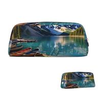 SDTYKHJ Pencil Case Moraine Lake Canoes Big Pencil Bag Portable Coin Pouch Aesthetic Cosmetic Bag Leather Makeup Bag, Gold, One size