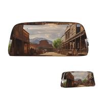 SDTYKHJ Pencil Case Old Wild West Cowboy Town Big Pencil Bag Portable Coin Pouch Aesthetic Cosmetic Bag Leather Makeup Bag