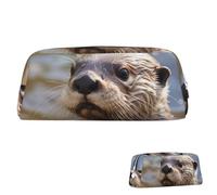 SDTYKHJ Pencil Case Otter Playing in The Water Big Pencil Bag Portable Coin Pouch Aesthetic Cosmetic Bag Leather Makeup Bag, Silver, One Size