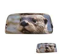 SDTYKHJ Pencil Case Otter Playing in The Water Big Pencil Bag Portable Coin Pouch Aesthetic Cosmetic Bag Leather Makeup Bag, Gold, One Size