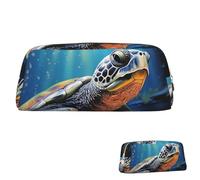 SDTYKHJ Pencil Case Painted Sea Turtle Big Pencil Bag Portable Coin Pouch Aesthetic Cosmetic Bag Leather Makeup Bag, Gold, One Size