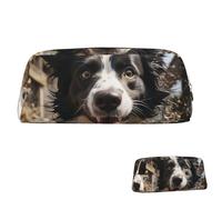 SDTYKHJ Pencil Case Pastor Border Collie Big Pencil Bag Portable Coin Pouch Aesthetic Cosmetic Bag Leather Makeup Bag, Gold, One Size