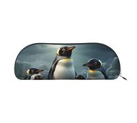 SDTYKHJ Pencil Case Penguin Family Big Pencil Bag Portable Coin Pouch Aesthetic Cosmetic Bag Leather Makeup Bag, Silver, One Size