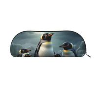 SDTYKHJ Pencil Case Penguin Family Big Pencil Bag Portable Coin Pouch Aesthetic Cosmetic Bag Leather Makeup Bag, Gold, One Size