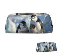SDTYKHJ Pencil Case Penguin Parents and Chicks Big Pencil Bag Portable Coin Pouch Aesthetic Cosmetic Bag Leather Makeup Bag