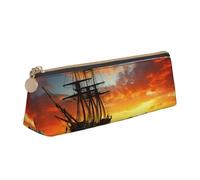 SDTYKHJ Pencil Case Pirate ship in the sunset Big Pencil Bag Portable Coin Pouch Aesthetic Cosmetic Bag Leather Makeup Bag