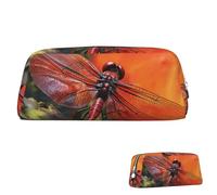 SDTYKHJ Pencil Case Red Dragonfly Big Pencil Bag Portable Coin Pouch Aesthetic Cosmetic Bag Leather Makeup Bag, Silver, One Size