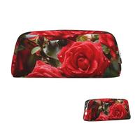 SDTYKHJ Pencil Case Red Roses Bush in The Garden Big Pencil Bag Portable Coin Pouch Aesthetic Cosmetic Bag Leather Makeup Bag, Silver, One Size