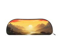SDTYKHJ Pencil Case Rising Sun Big Pencil Bag Portable Coin Pouch Aesthetic Cosmetic Bag Leather Makeup Bag, Gold, One size