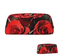 SDTYKHJ Pencil Case Romantic Red Roses Big Pencil Bag Portable Coin Pouch Aesthetic Cosmetic Bag Leather Makeup Bag, Gold, One size