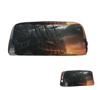 SDTYKHJ Pencil Case Scary Ship at Sea Big Pencil Bag Portable Coin Pouch Aesthetic Cosmetic Bag Leather Makeup Bag